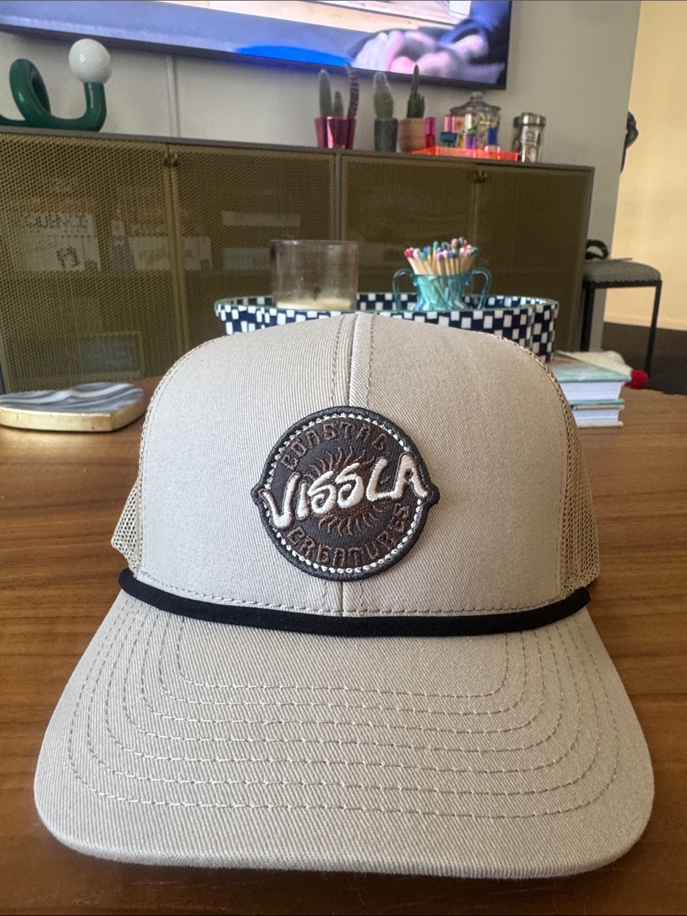 VISSLA Beige Trucker Hat with Black Trim